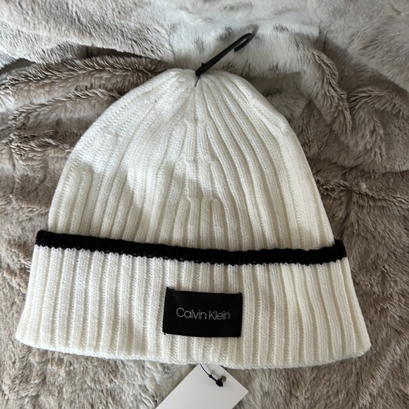 Calvin Klein hat white w black line trim “ribbed” unisex women main image 5